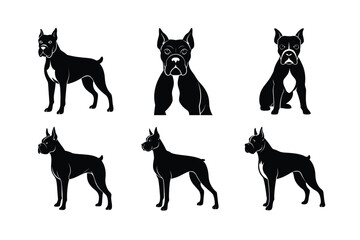 Boxer dog silhouette bundle isolated on white background