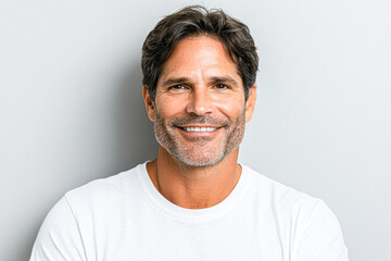 Smiling man portrait studio photograph neutral background close-up confidence