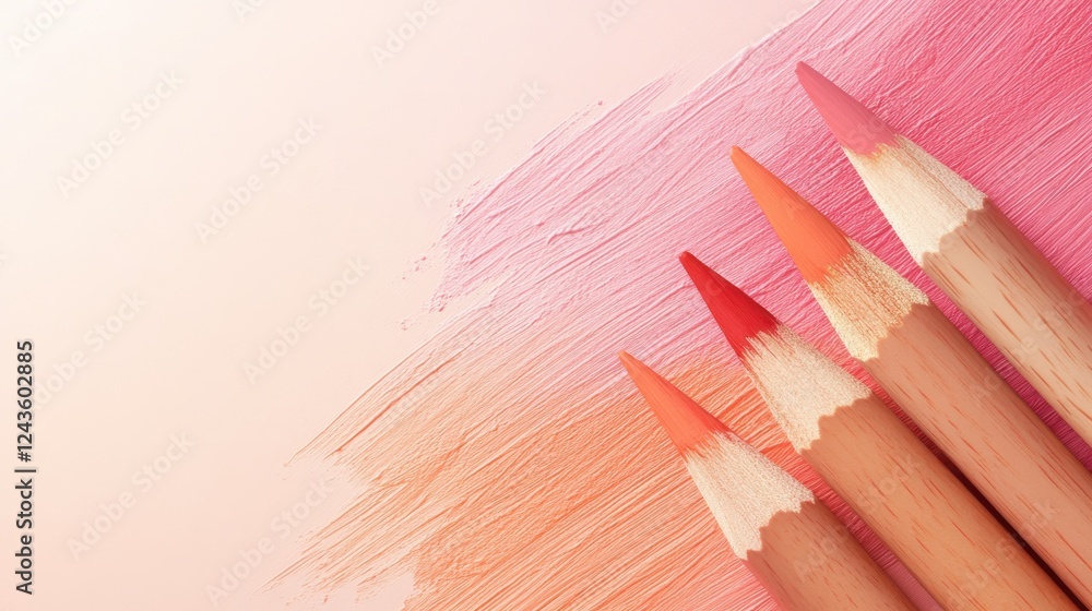 Aufkleber colorful pencil strokes creating a soft gradient against a pink backdrop