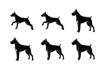 Boxer dog silhouette set isolated on white