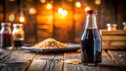 Rich Umami:  A Bottle of Soy Sauce with Copy Space for Culinary Designs
