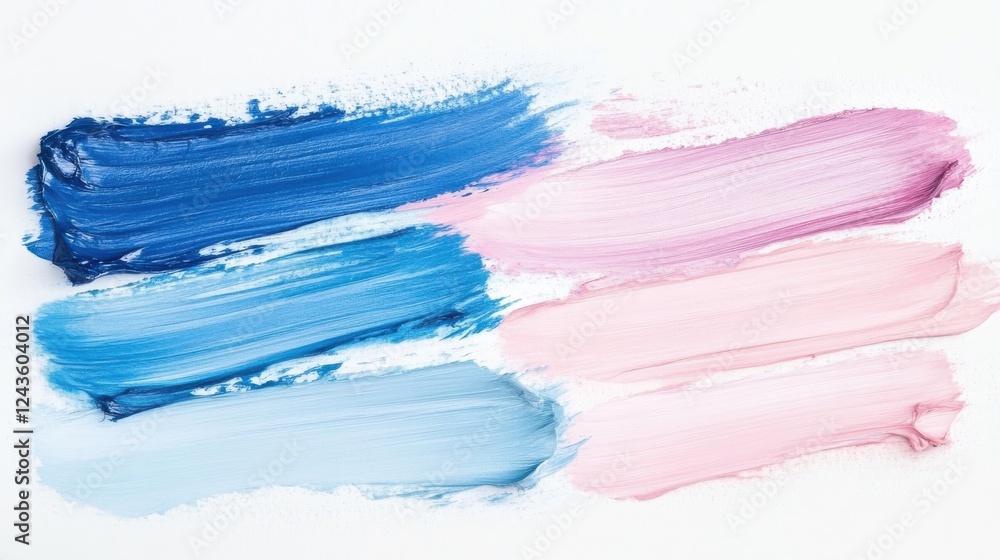 Poster Soft pastel blue and pink brushstrokes create a calming artistic expression on a textured surface during daylight