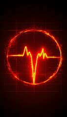 Glowing Red Electrocardiogram Line On Dark Background, Digital Healthcare And Medical Concept