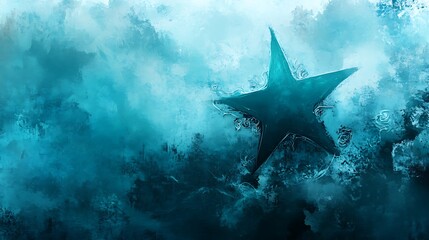 Fototapeta premium Teal Abstract Star In A Cloudy Sky