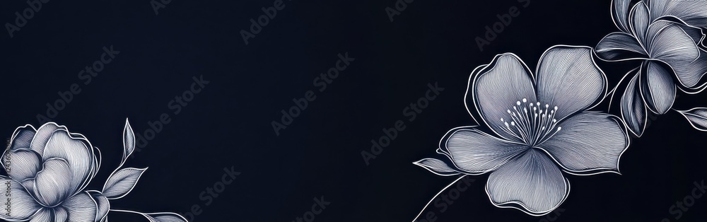 Poster elegant silver flower outlines on dark backdrop create a stunning visual for artistic expression and