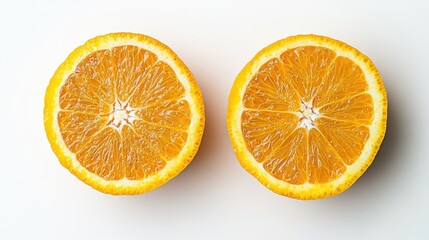 Fototapeta premium wet orange juice, slices in 2, very juicy, on white background Generative Ai