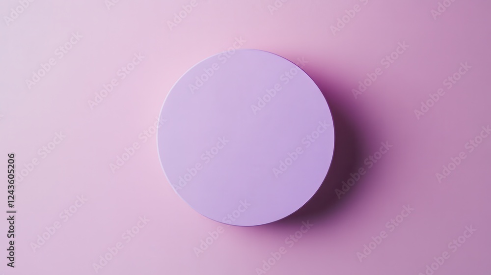 Aufkleber circular pastel lavender object casts soft shadows on a gradient pink background during daylight