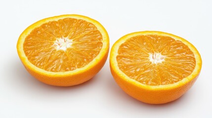 wet orange juice, slices in 2, very juicy, on white background Generative Ai