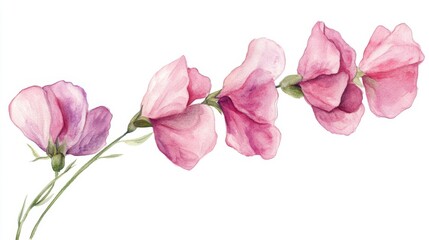 Fototapeta premium Delicate Pink Flowers Watercolor Illustration