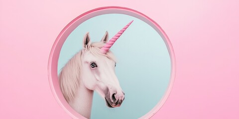 A Beautiful and Enchanting Magical Unicorn Portrait Set on a Soft Pink Background