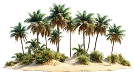 Tropical island landscape with palm trees nature scene daylight isolated on transparent background