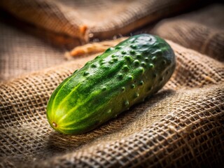 Rustic Close-Up: Pickled Cucumber on Hessian Fabric