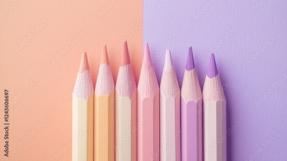 Poster minimalist pencil strokes in a gradient arrangement showcasing a smooth transition between pastel co