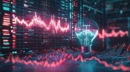 Innovative data visualization with lightbulb concept digital environment technology focus futuristic viewpoint