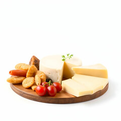 a delicious cheese platter isolated on the white background