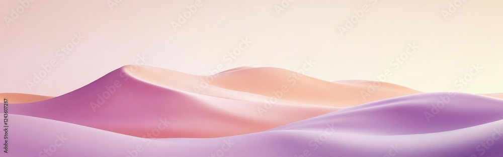 Poster large minimalist landscape featuring pastel peach and lavender hues in smooth undulating forms creat