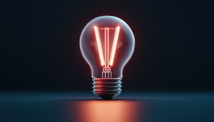A glowing vintage light bulb emits a warm red glow, highlighting its intricate filament design against a dark background.