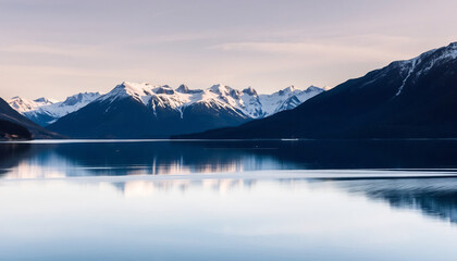 Serene Lake with Reflections of Snow-Capped Mountains