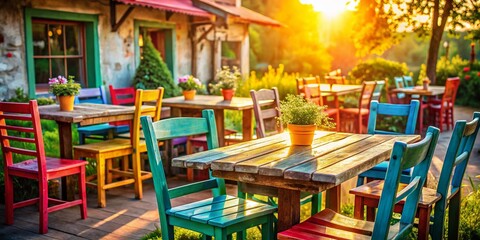 Rustic Summer Cafe: Simple Wooden Furniture & Deep Focus Photography