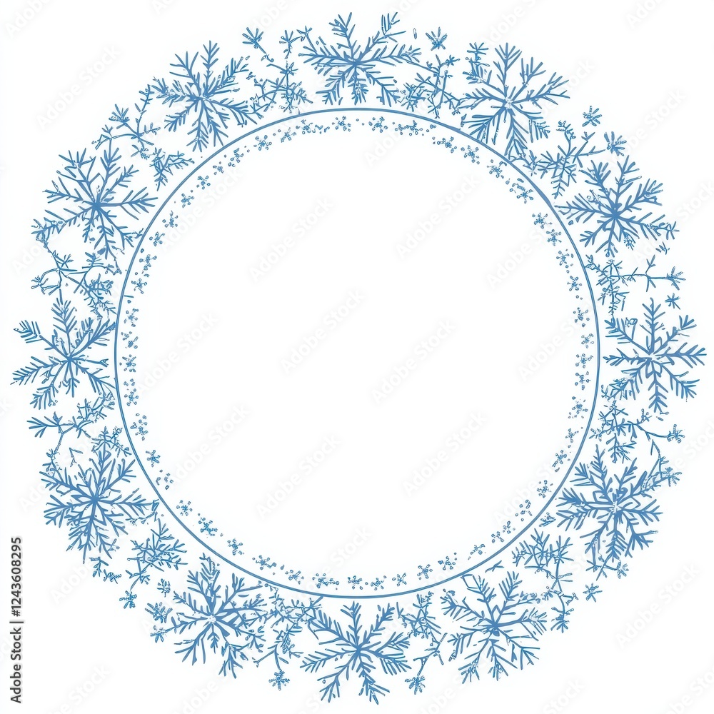 Poster delicate snowflake pattern showcasing intricate designs and frost-like details in a circular arrange