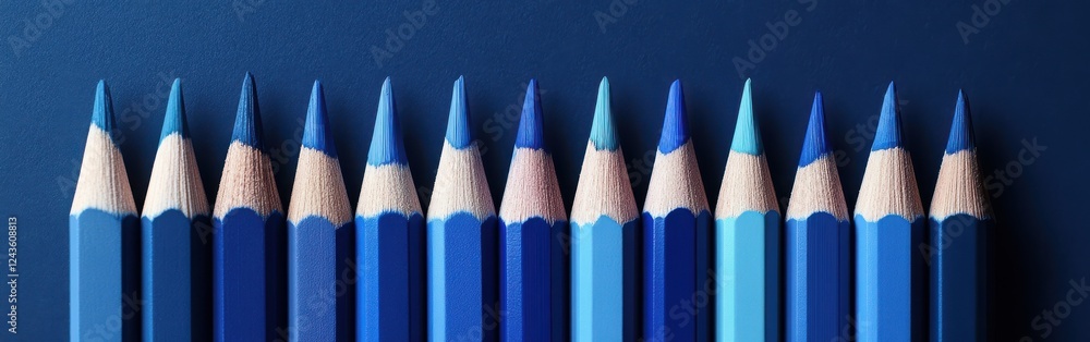 Poster gradient pencil strokes create a soothing design in muted shades of blue arranged in a sequence