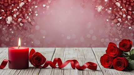 valentines day background with gift box and red rose