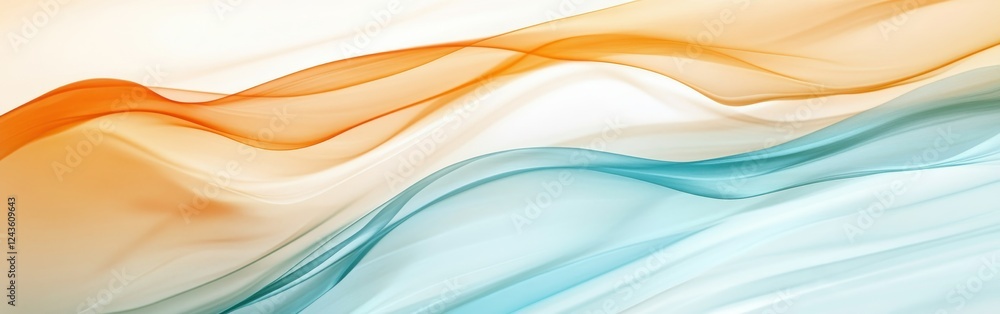 Poster elegant interplay of soft orange and blue waves creating a harmonious backdrop of gentle pencil stro