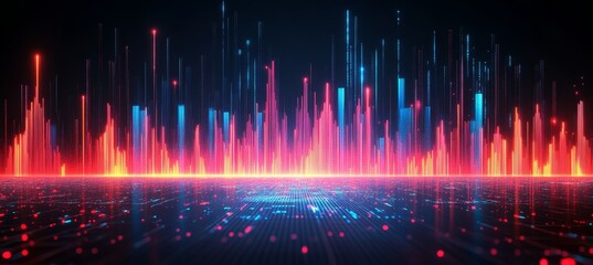 Futuristic City Skyline with Glowing Lines, Data Visualization, Abstract Technology Background