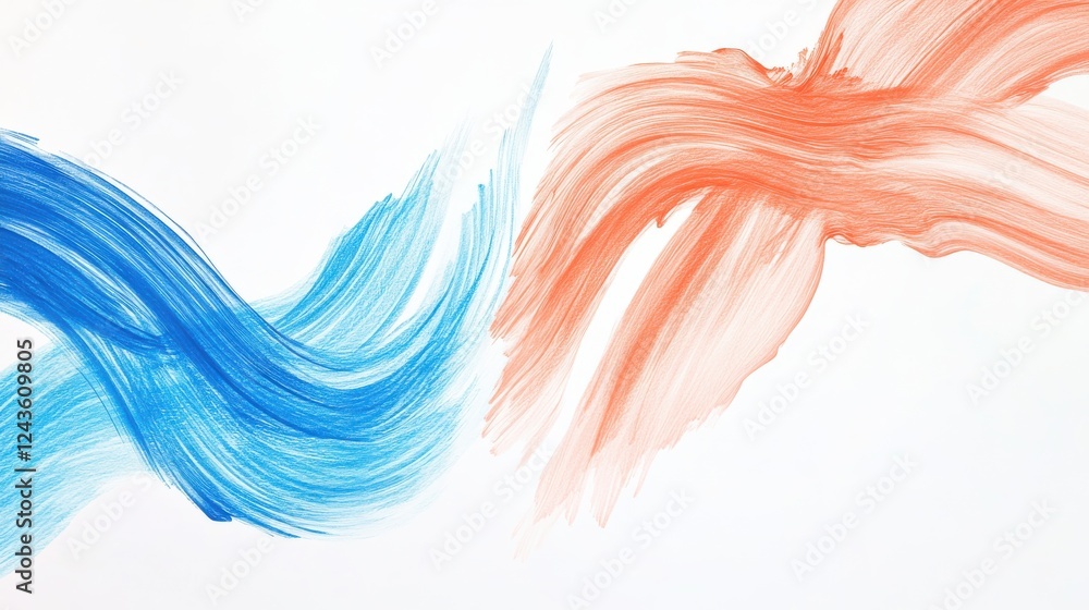 Poster elegant coral and blue pencil strokes create flowing arcs in a harmonious design on white background