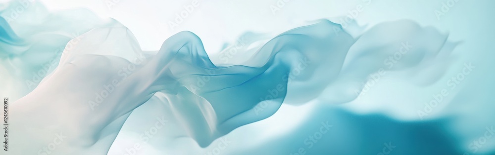Aufkleber Elegant gradient background featuring soft flowing textiles in serene blue and white tones creating a calm atmosphere