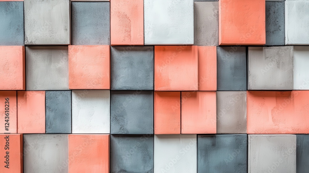 Aufkleber Elegant display of coral and gray squares arranged freely in an artistic pattern