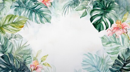Watercolor Tropical Floral Border Design