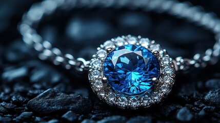 Fototapeta premium Blue Sapphire Ring, Dark Background, Jewelry Advertising