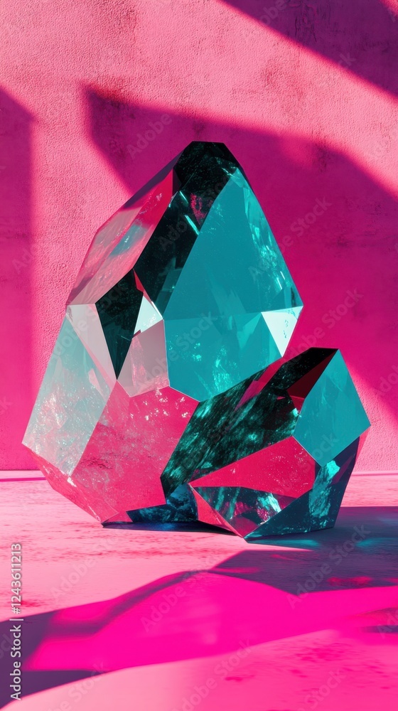 Poster bold geometric design in magenta and turquoise creates a striking visual contrast in a contemporary 