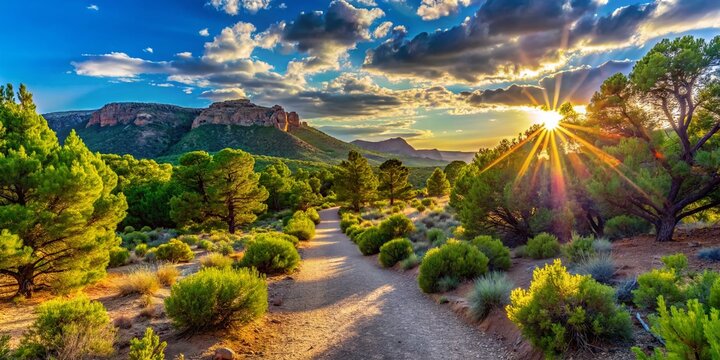 Scenic Pinon Campground Hiking Trail, Catron County, New Mexico - Stock Photo