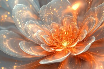 Ethereal Flower with Sparkling Petals in Soft Orange and White Hues