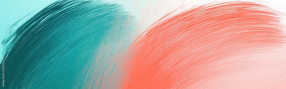 Poster Abstract pencil strokes create a vibrant circular gradient blending cool teal and warm coral colors in a dynamic composition