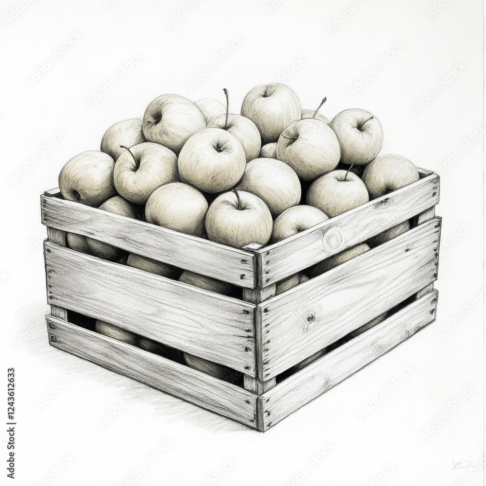 Poster Wooden crate filled with freshly picked apples in a rustic setting