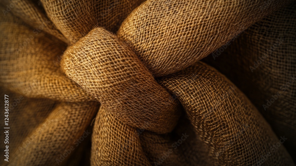 Aufkleber textured brown and gold burlap fabric with intricate knot detailing creating a rustic and warm atmos