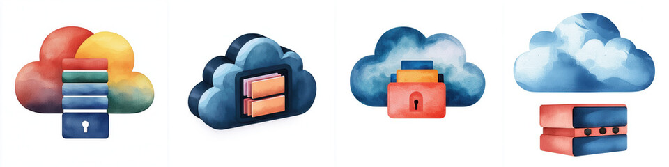 Colorful Cloud Storage Icons for Digital Solutions and Technology