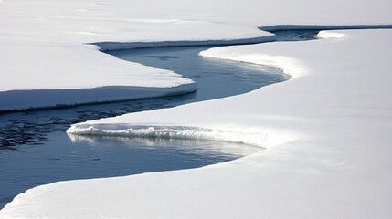 Arctic meltwater stream flows through snow