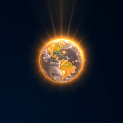 Glowing Earth at sunrise symbolizes hope, unity, sustainability, environmental awareness, and cosmic beauty