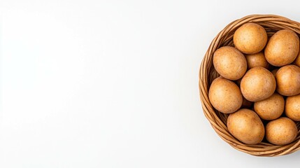 Freshly baked golden brown bread rolls in a wicker basket on a clean white background, symbolizing homemade comfort, warmth, and nutrition