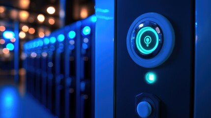 Smart lock activation data center technology modern environment close-up view security concept