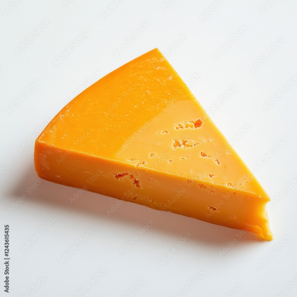 Poster Enjoying a sharp slice of cheddar cheese on a clean white background for culinary delight
