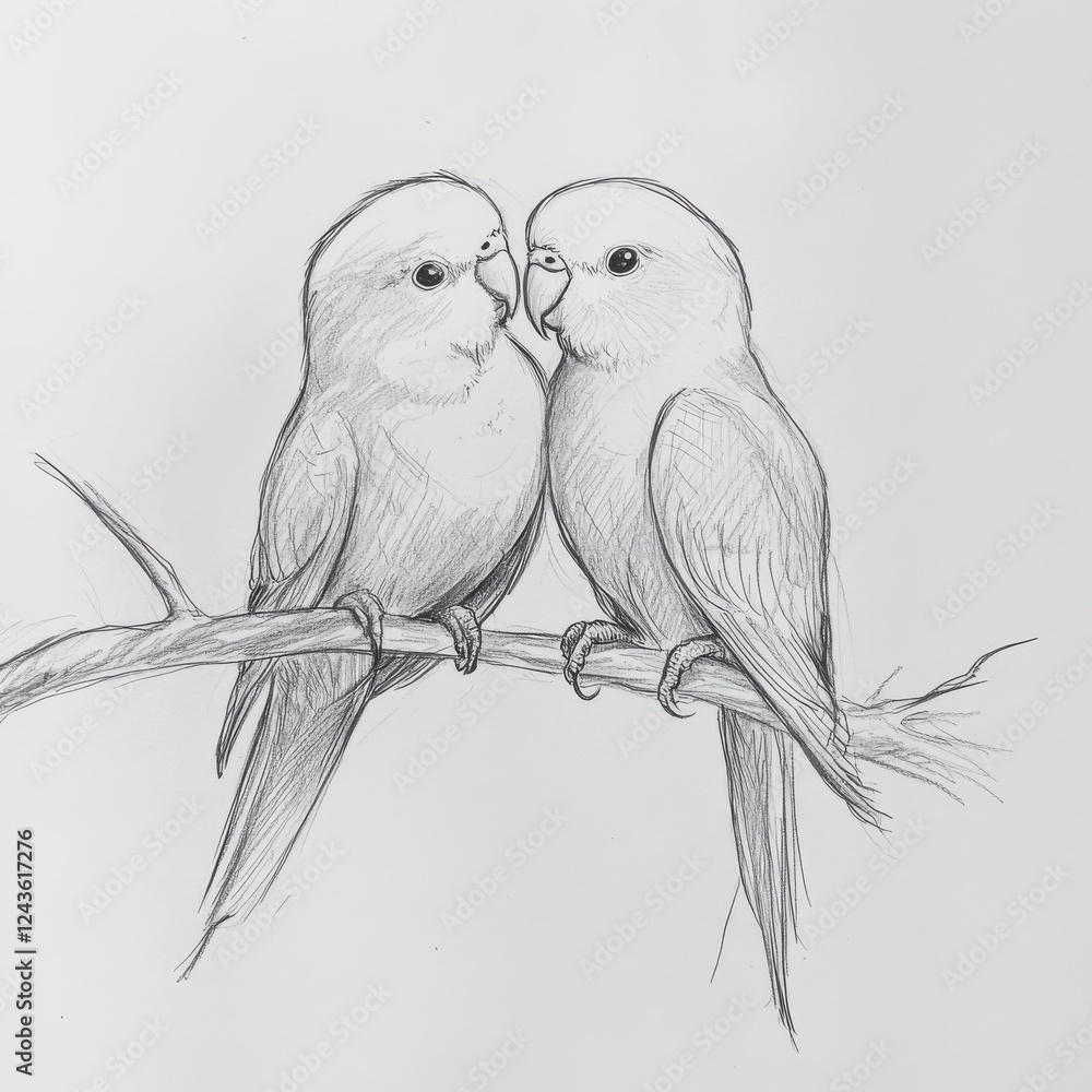Aufkleber Lovebirds nestled together on a branch in a peaceful setting enjoying each other's company