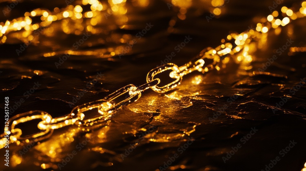 Poster shimmering golden chain on a brown textured background creating an elegant atmosphere