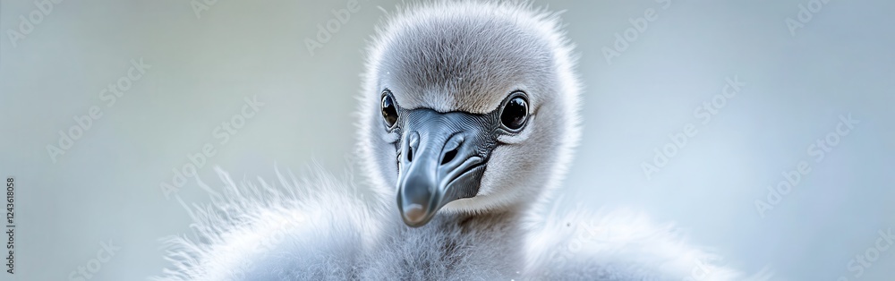 Poster Close-up view of a flamingo chick showcasing delicate features and soft feathers in natural habitat