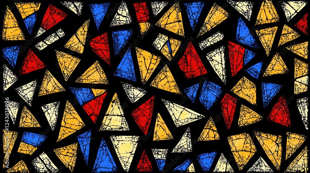 Poster vibrant geometric pattern art digital creation abstract design colorful triangles high-contrast visu