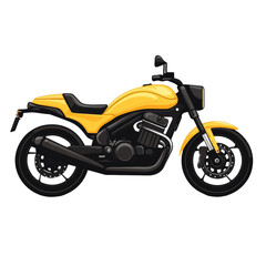 A digital illustration showcases a yellow motorcycle from a side profile view highlighting its design details.